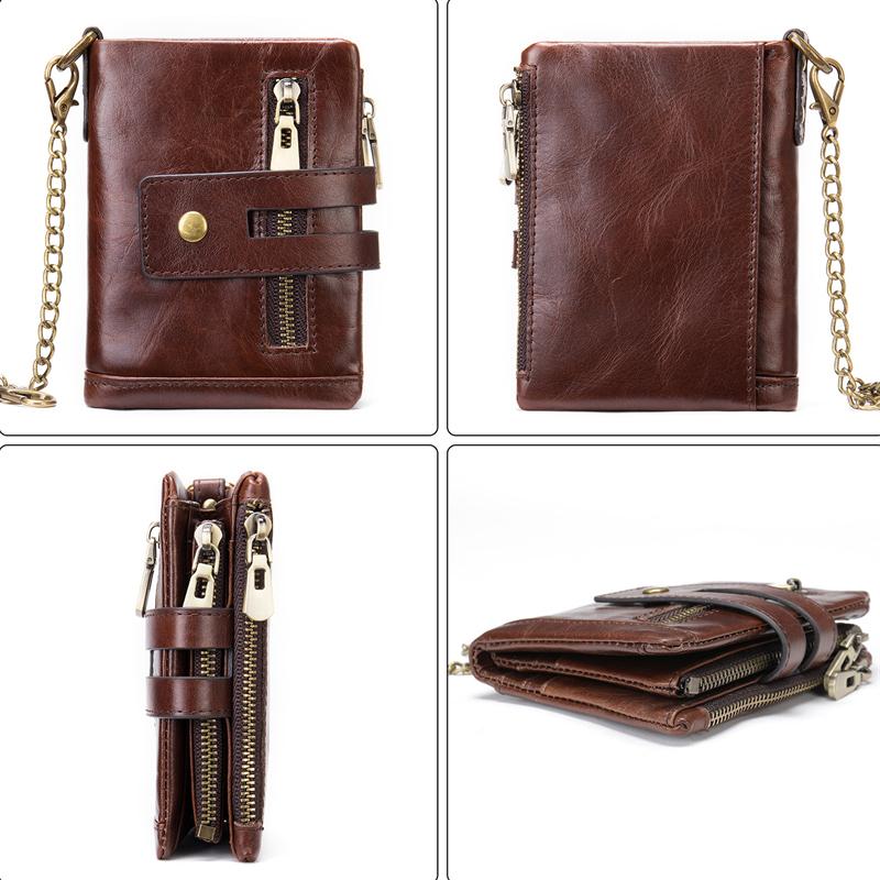 RFID Blocking Men's Leather Anti-Theft Chain Design Wallet