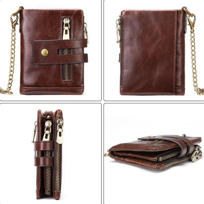 RFID Blocking Men's Leather Anti-Theft Chain Design Wallet