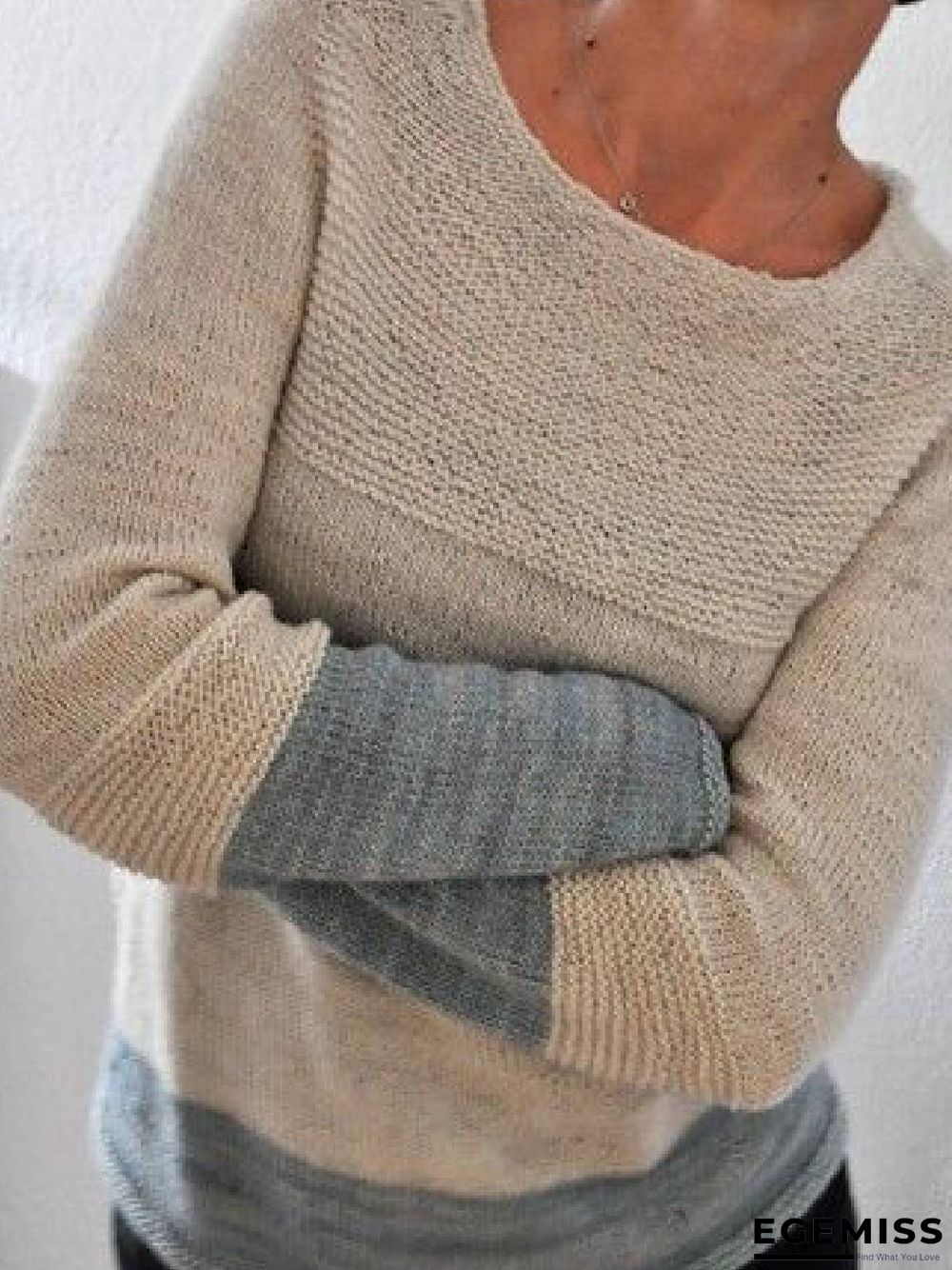Color-Block Long Sleeve Casual Sweater | EGEMISS