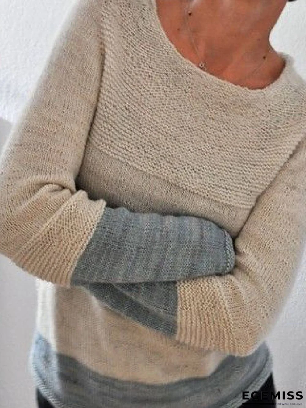 Color-Block Long Sleeve Casual Sweater | EGEMISS