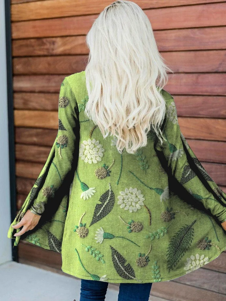 Women's Floral Embroidery Pattern Art Print Cardigan
