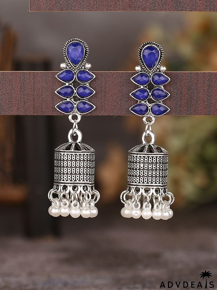 Faux Pearl Round Ball Tassel Jhumka Drop Earrings