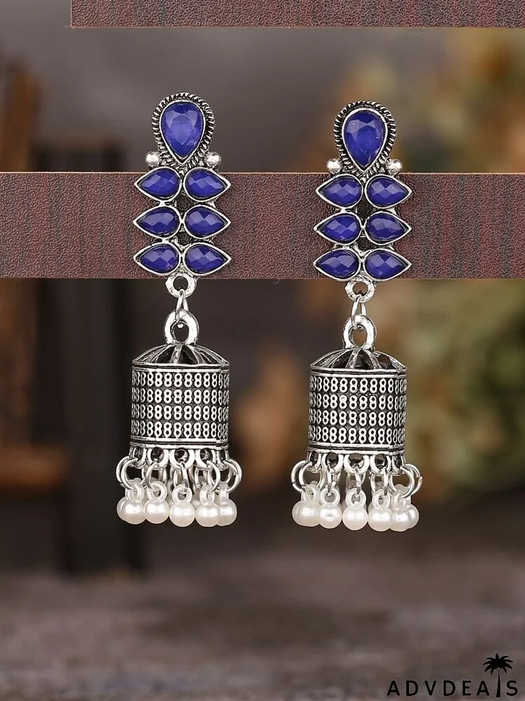 Faux Pearl Round Ball Tassel Jhumka Drop Earrings