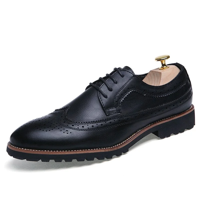 Genuine Leather Brogue Men Shoes Lace Up Men Loafers Breathable Formal Men Dress Shoes Wedding Shoes Handmade Zapatos De Hombre