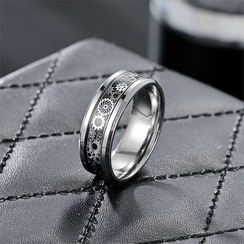 Casual Hip-Hop Retro Gear Stainless Steel Enamel Men's Rings