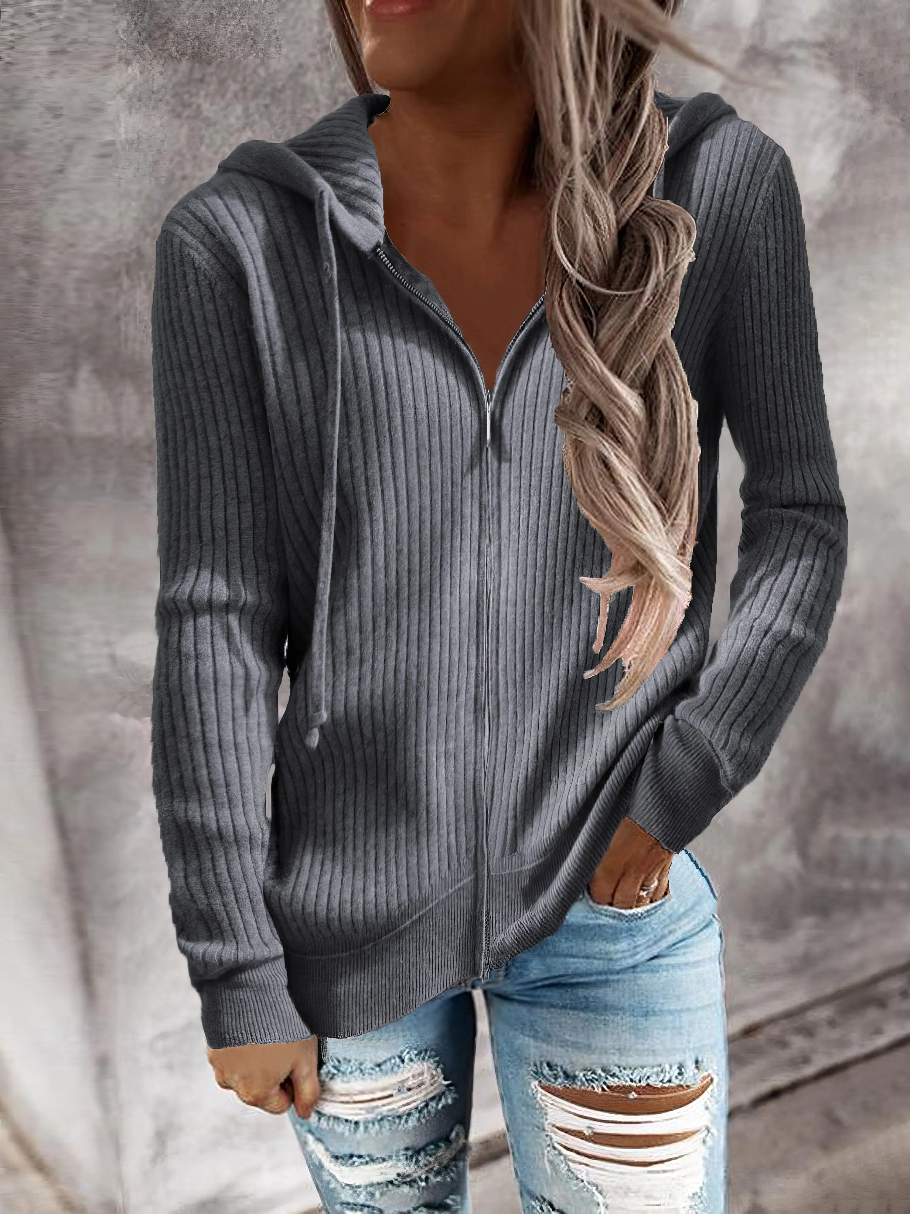 Casual Ribbed Knit Henley Top