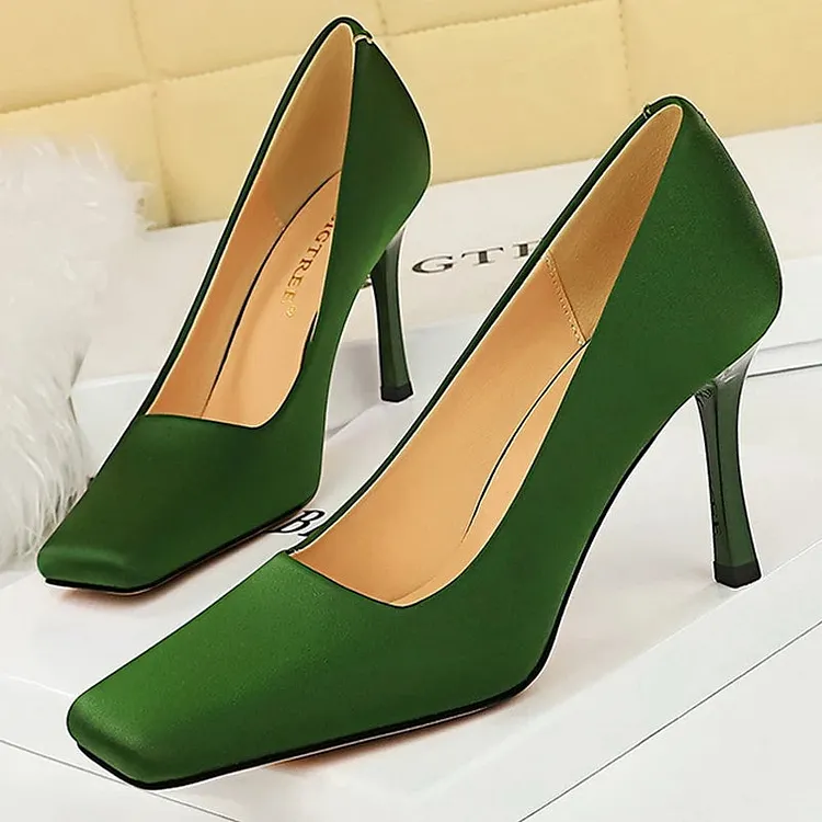 Spring Women Pumps Silks Satins High Heels 8.5 Cm