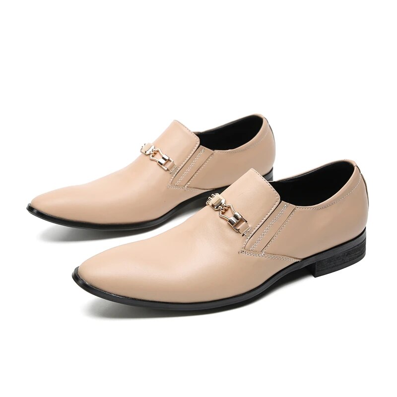 VCSHOES Pointed Toe Big Size Dress Shoes Solid Color Office Shoes Leisure Men Genuine Leather Business Shoes