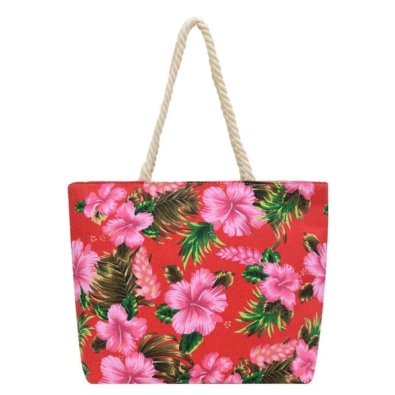 Women’s Canvas Flower Classic Style Square Zipper Tote Bag