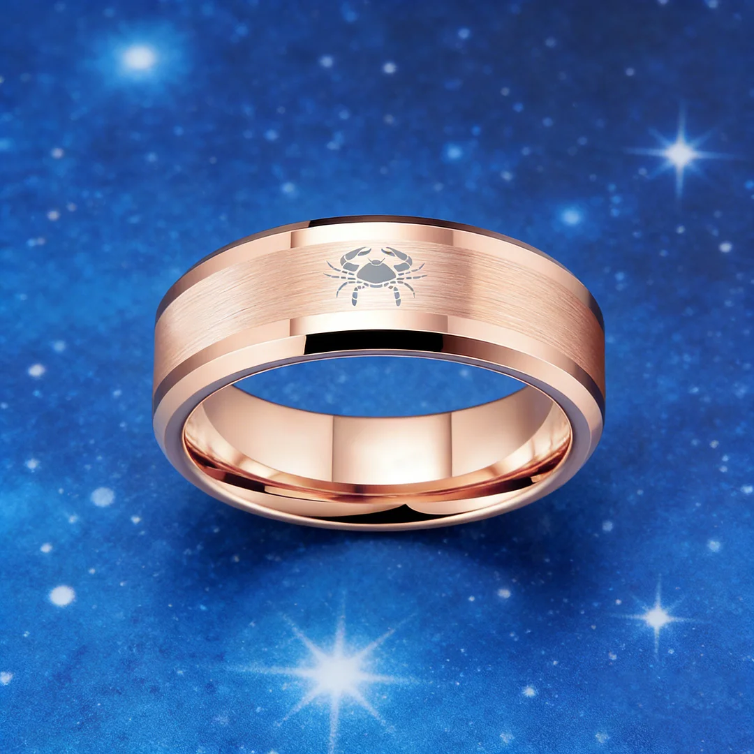 Rose Gold Cancer Tungsten Wedding Rings Beveled Edges Rose Gold Laser Etched Couple Tungsten Carbide Band 4MM 6MM 8MM Width