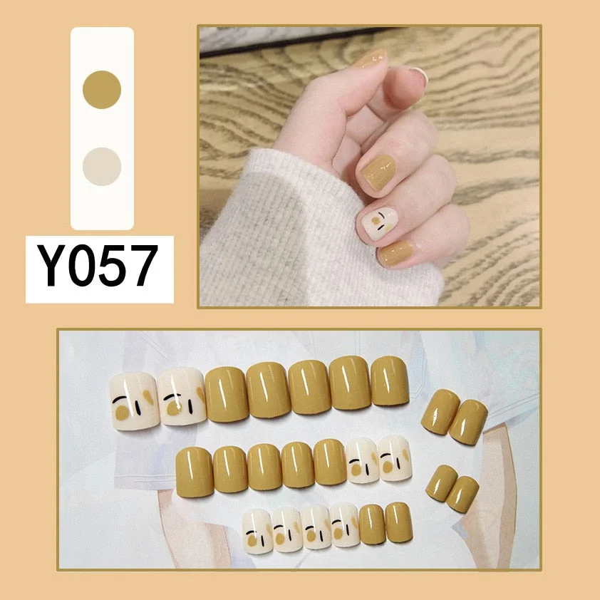 Fashion 24pc/set French Styel Press On False Nail Tips 10 Sizes Fake Nails Full Cover Nail Tips With Nail Adhesive Tab Sticker-Nail Inspo