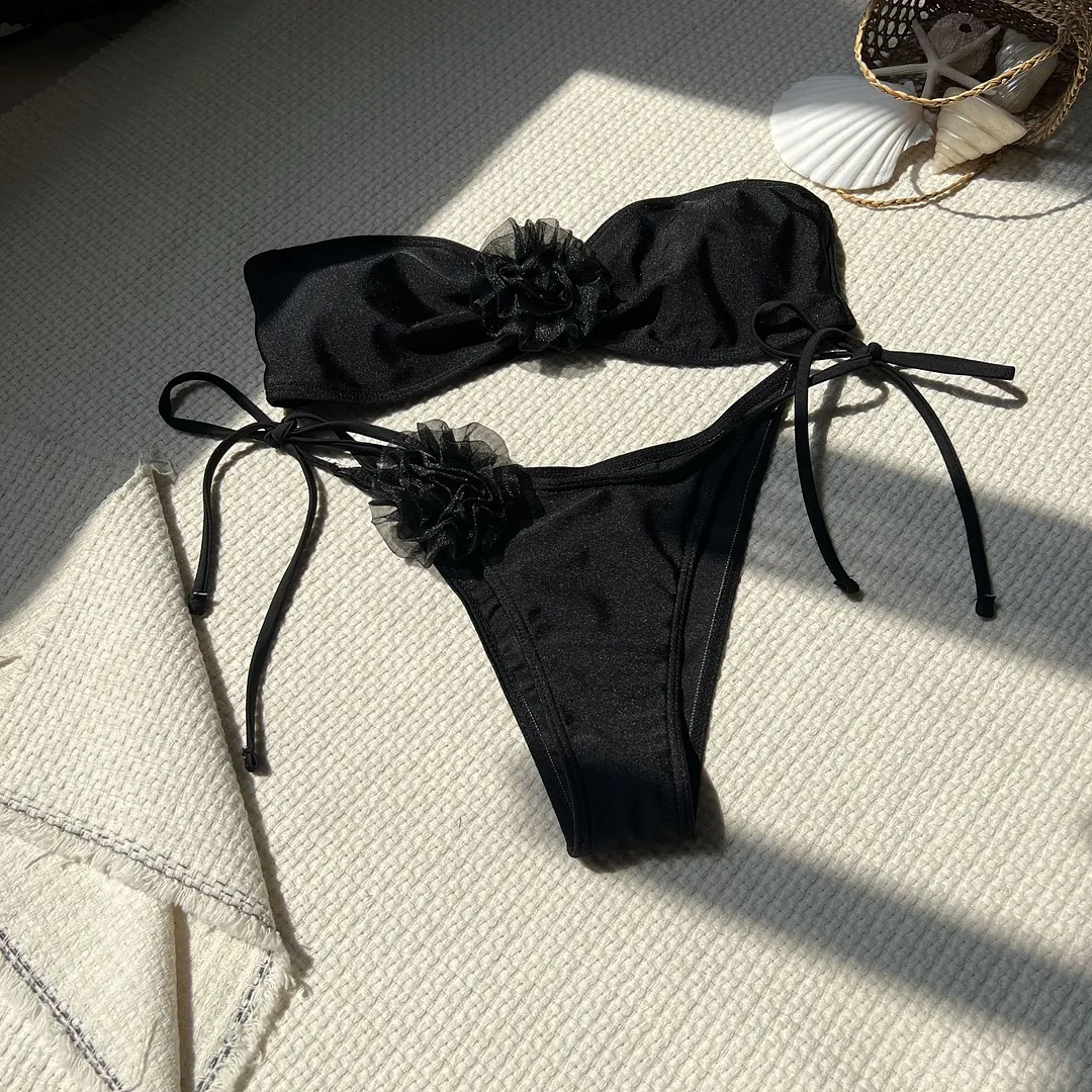 Churchf 2024 New Solid Color Light Flower Braided Swimsuit Bikini
