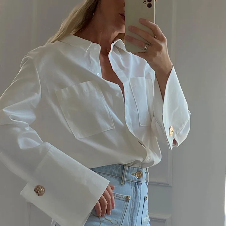 white Tee Vintage Blouses 240130-54