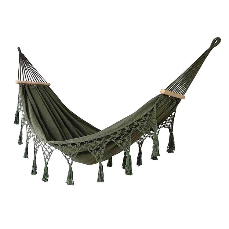 Homemys Double Anti-rollover Canvas Tassel Hammock Outdoor Camping