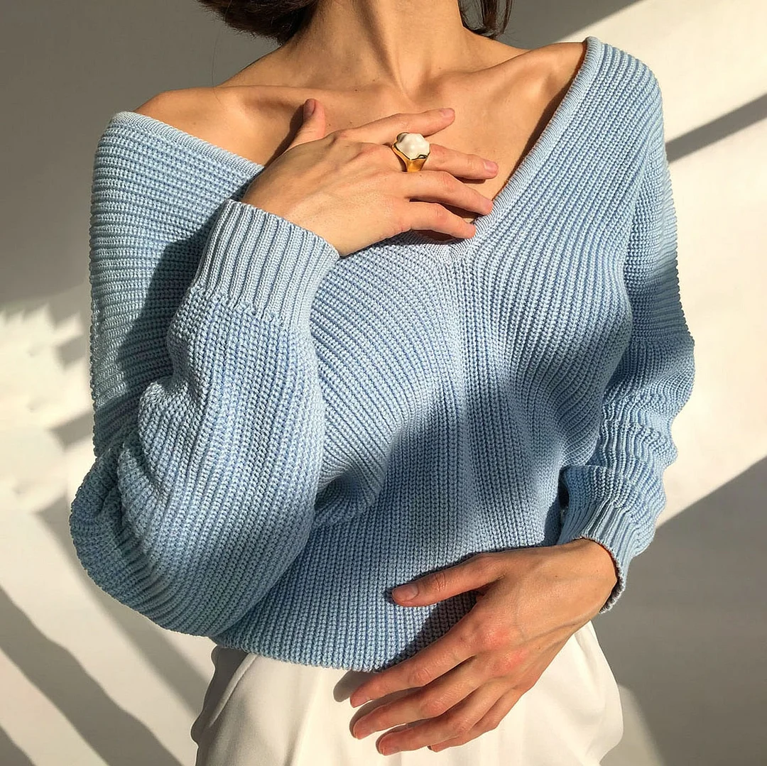 Forefair Oversized Long Sleeve Knitted V Neck Women Pullovers Sweater 2021 Autumn Winter Fashion Casual Female Y2K Jumper