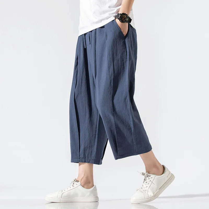Men's Solid Color Loose Cotton And Linen Wide-leg Pants