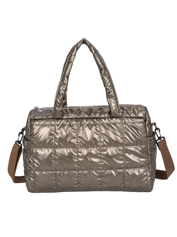 Fashion Quilted Lattice Shoulder Bags Women Nylon Crossbody Bag (Champagne)