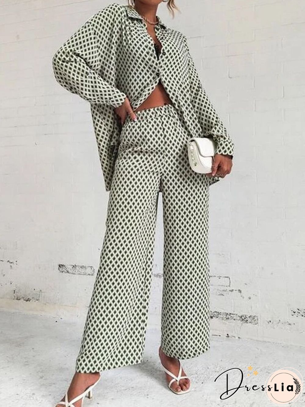 Casual Women Summer Printed Tracksuit Two Piece Set Ladies Streetwear Suits Ol Lapel T-shirts Blouse Long Pencil Trouser 2PC