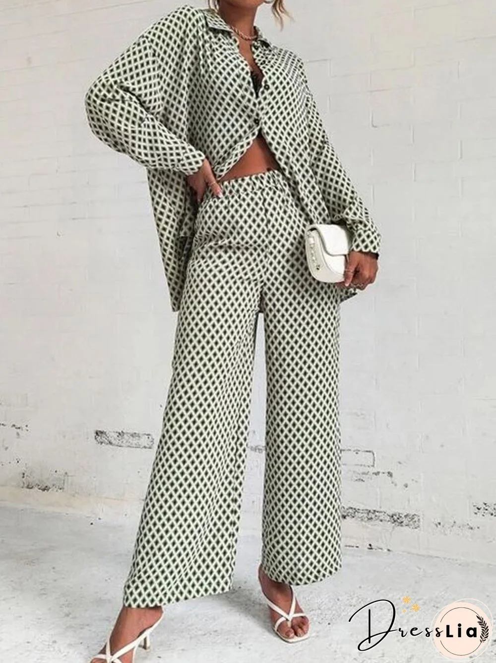 Casual Women Summer Printed Tracksuit Two Piece Set Ladies Streetwear Suits Ol Lapel T-shirts Blouse Long Pencil Trouser 2PC