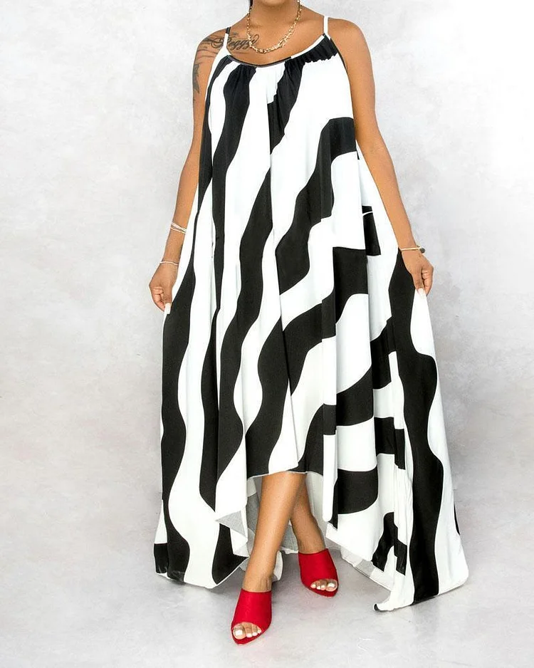 Irregular Print Loose Strap Dress