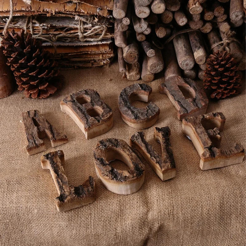 Together with Bark Solid Wood Retro Wooden English Letters Alphabet Number for Cafeteria Bar Home Decoration Vintage Diy Letter