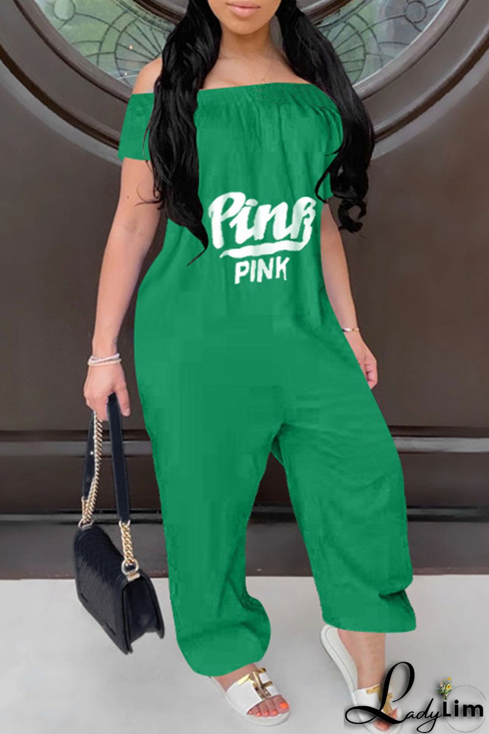 Yellow Casual Print Patchwork Off the Shoulder Loose Jumpsuits