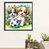Zwei Hunde im Gras und Fußball - Rundbohrer Diamantmalerei - 30*30cm
