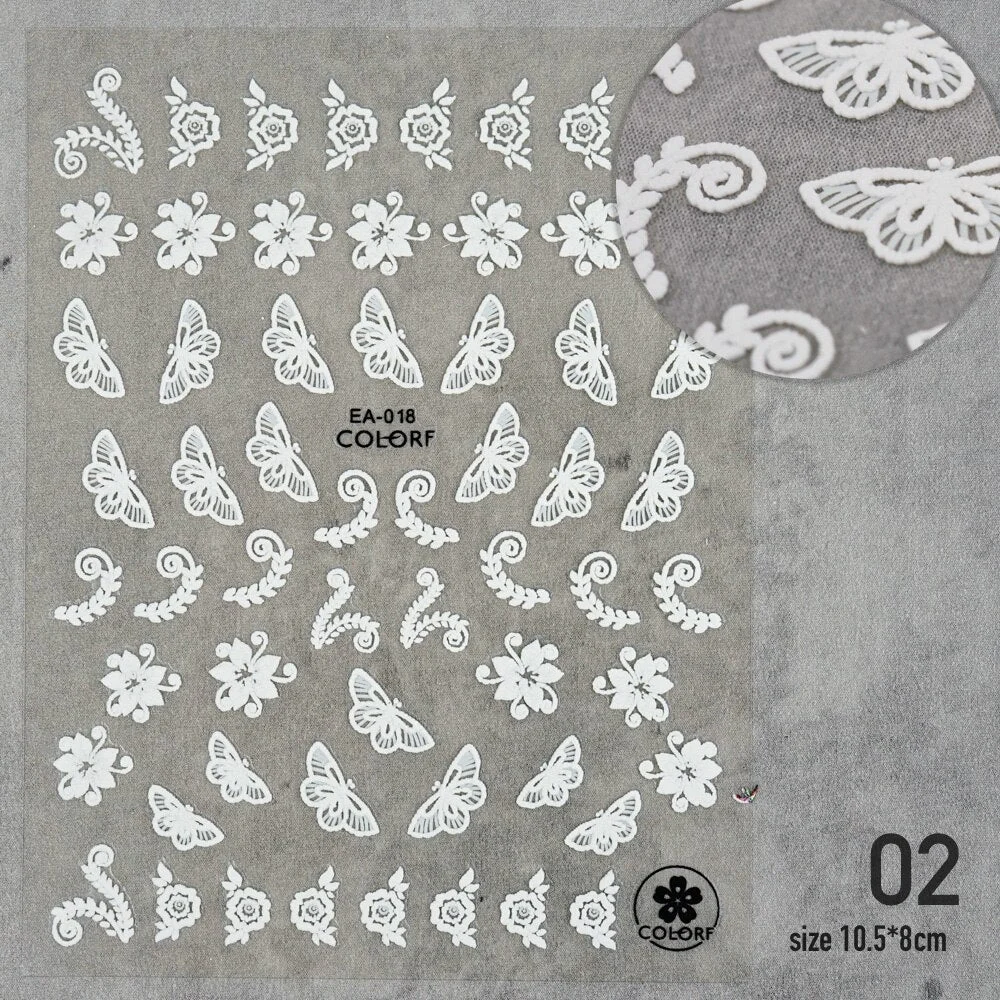 [Beautizon] 3D Engraved Nail Art Stickers Baroque Design Frame style white Leaf Flower high quality Sticker Empaistic Nail-Nail Inspo
