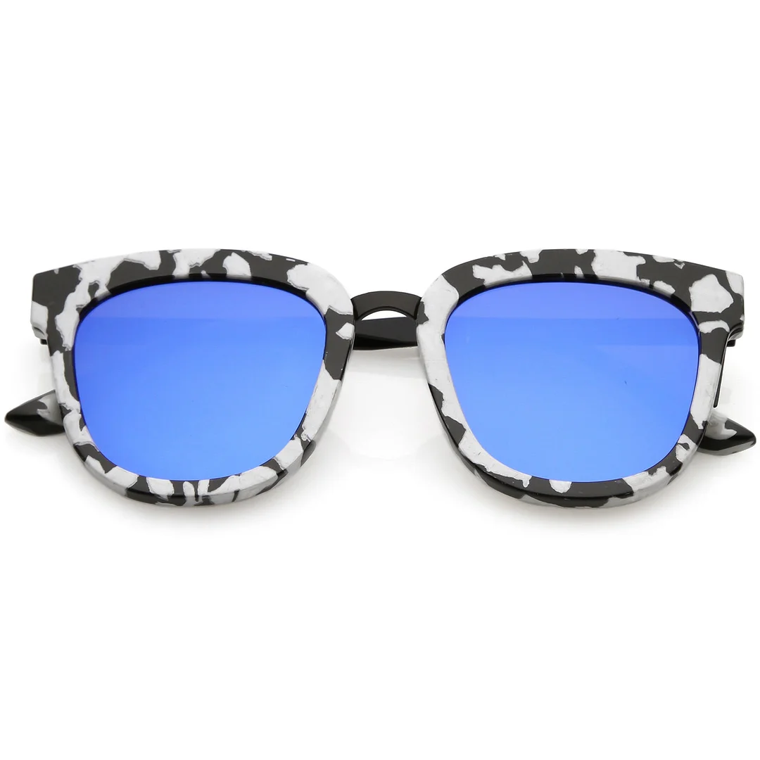 Marble Printed Horn Rimmed glasses Metal Nose Bridge Colored Mirror Square Flat Lens 49mm