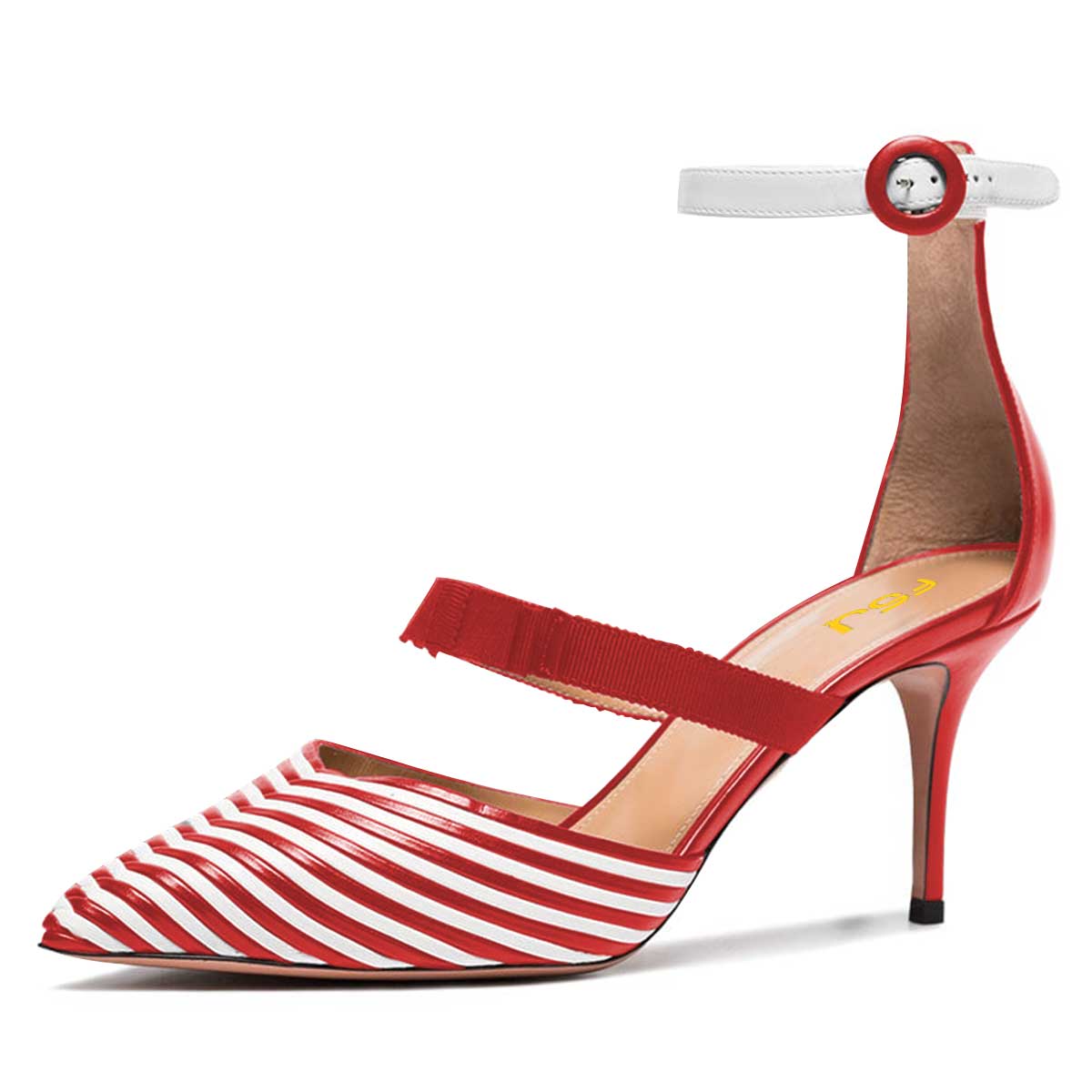 Red & White Pointed Toe Striped Pumps Shoes with Stiletto Heel Nicepairs
