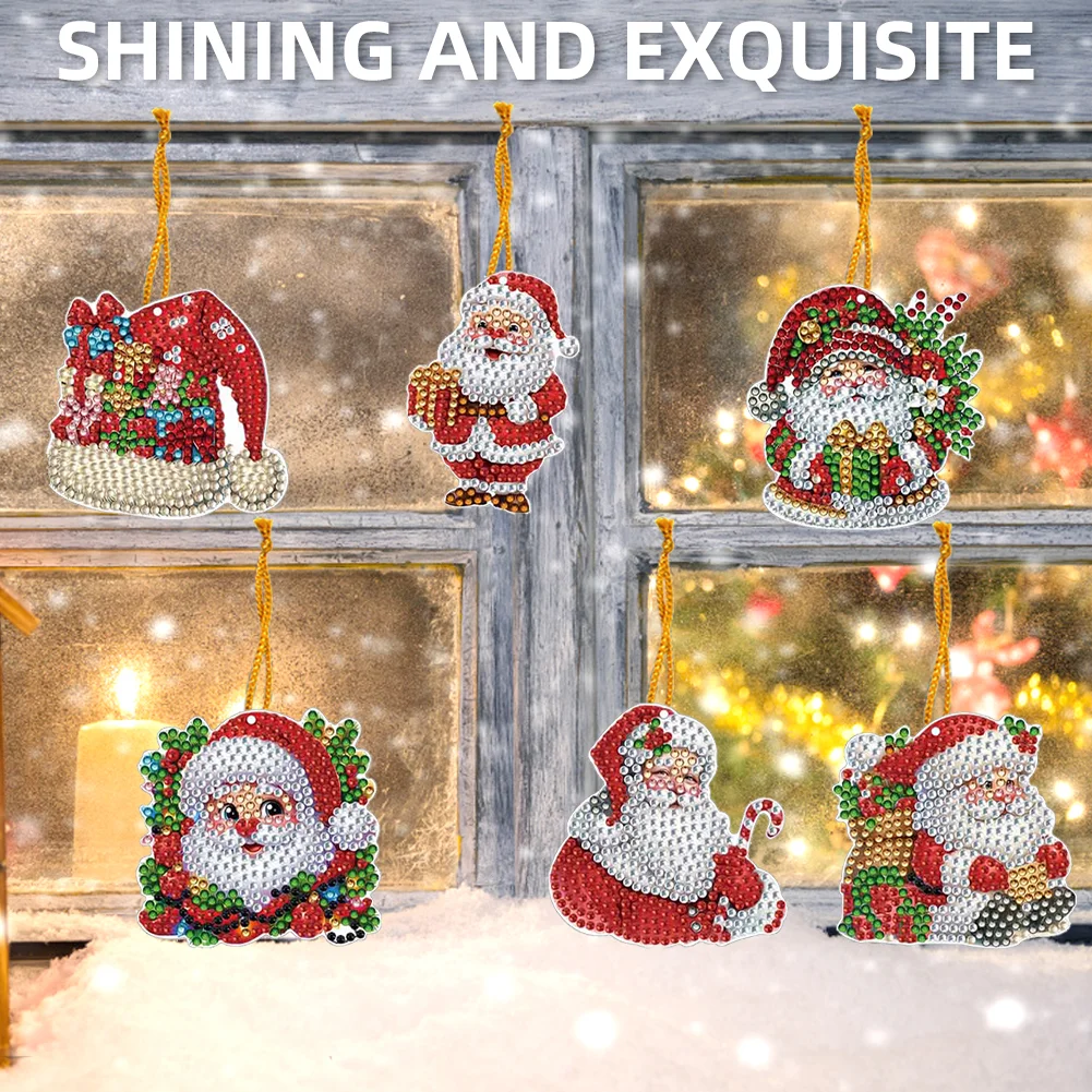 12Pcs Xmas Theme 2D Flat DIY Diamond Christmas Tree Pendant Wall Door Decoration