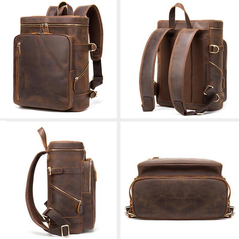 Classic Handbag Retro Leather Computer Large-Capacity Breathable Backpack