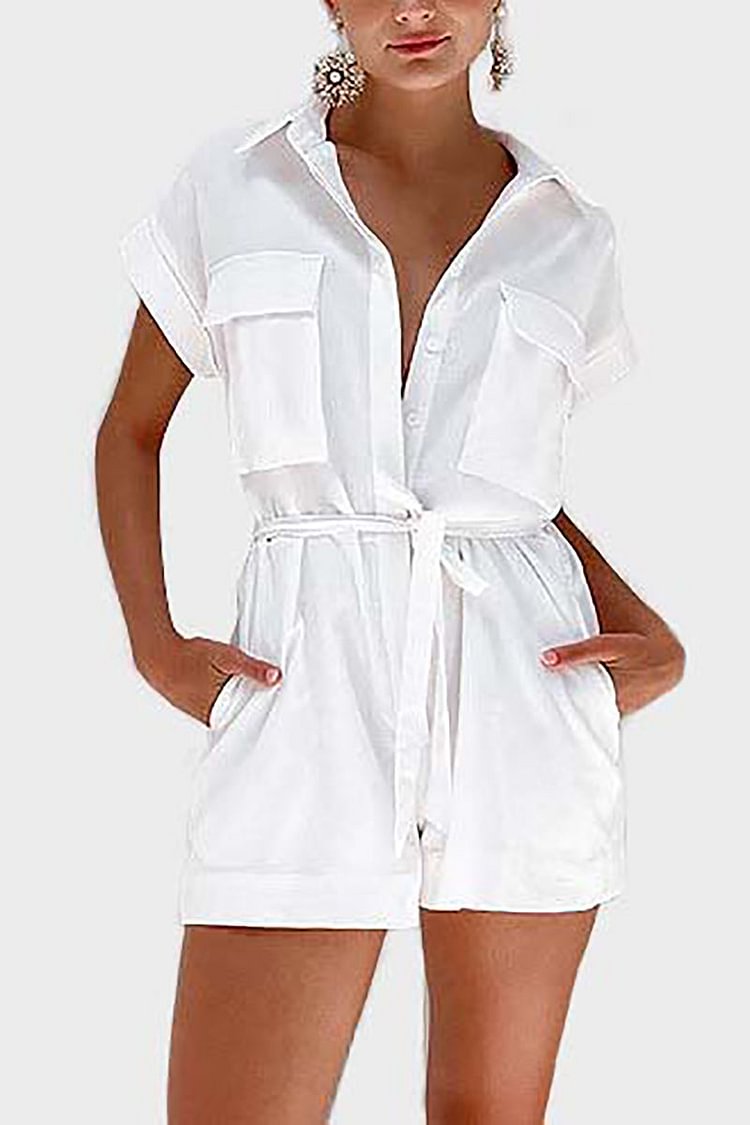Pocket Casual Short Sleeve Knotted Linen Dress