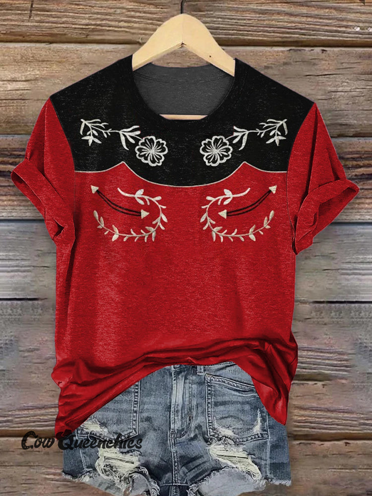 Vintage Floral Art Print Round Neck Short Sleeves T-shirt Multicolor / S