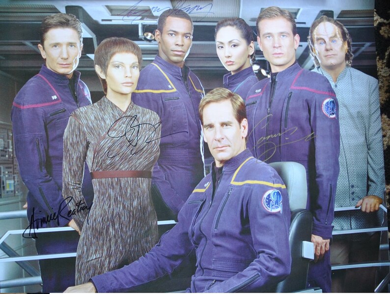 STAR TREK ENTERPRISE cast Signed Poster x7 Scott Bakula, Jolene Blalock, Linda Park, C. Trinneer, Billingsley, Keating 27x 40 wcoa