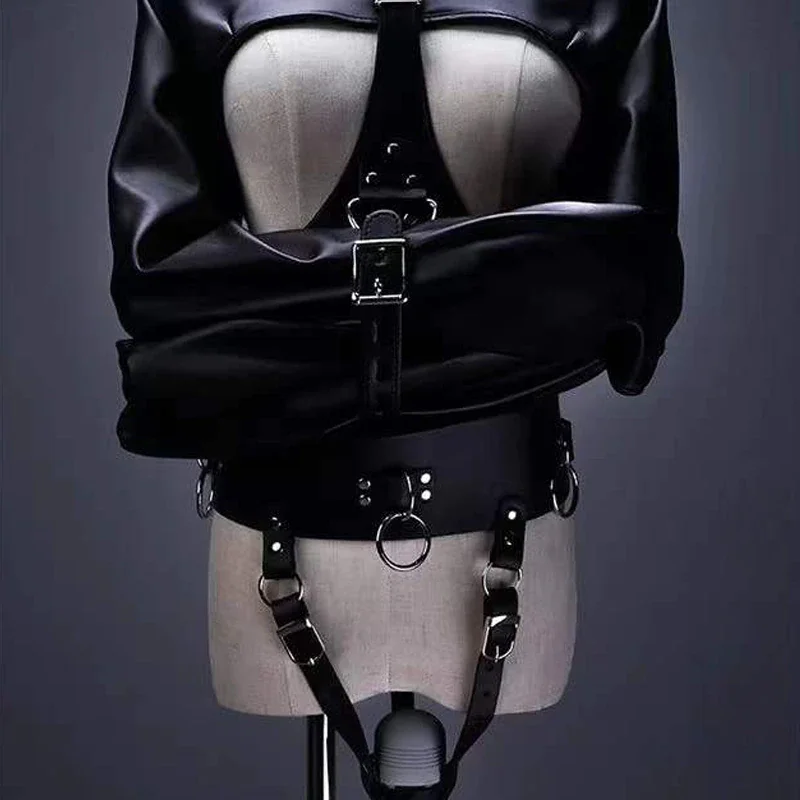 Billionm SM Open Breast Cupless Leather BDSM Bondage Jacket Top Women's Restraint Straight Fetish Forced Orgasm Belt For Vibrator Set New
