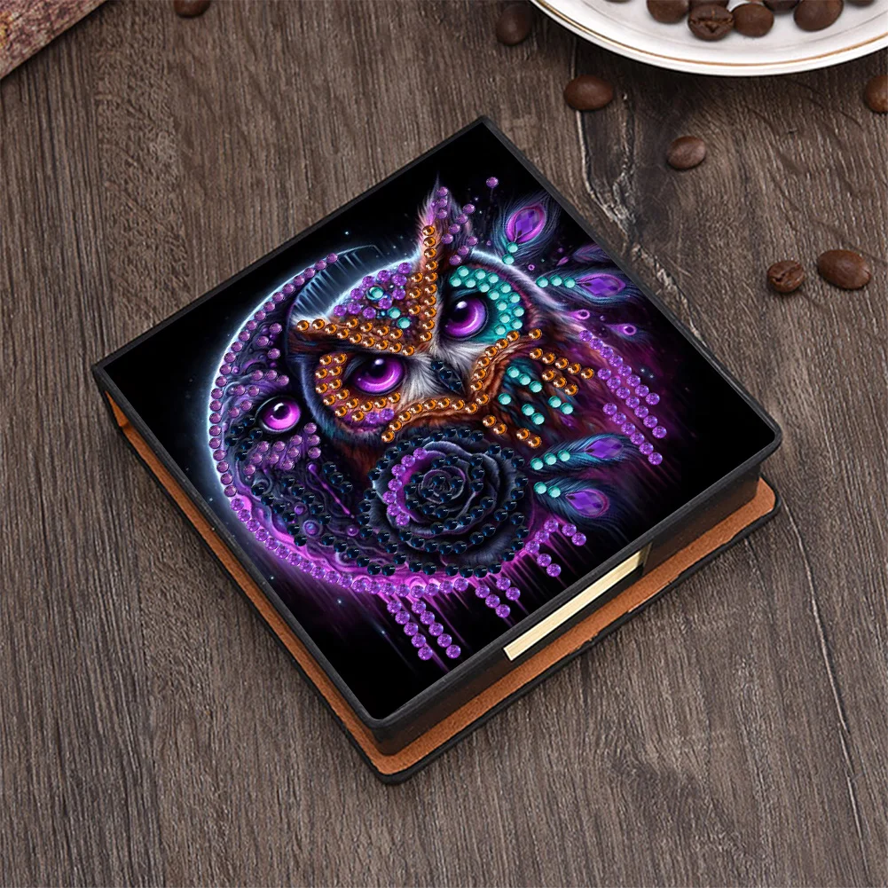 PU 5D Diamond Painting Kit Note Box DIY Diamond Art Notepad Box (Moon Owl)