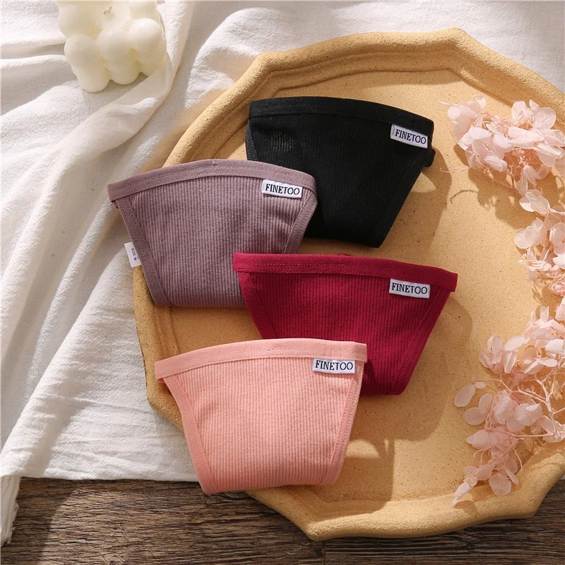 FINETOO 3Pcs/4Pcs Cotton Thongs Women Sexy G-string Panties M-XL Girl Underpants Low-rise T-back Underwear Female Lingerie Panty