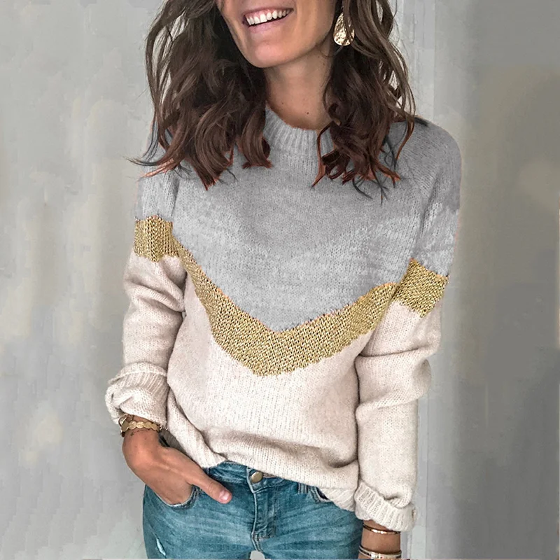 Contrast Panel Pullover Crewneck Raglan Sleeve Sweater