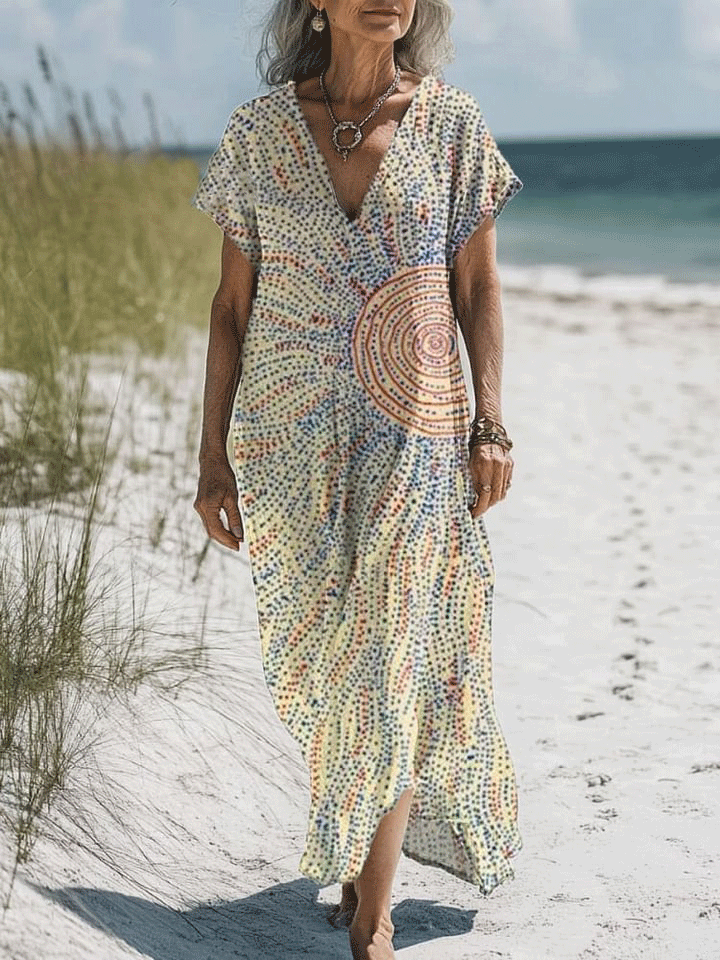 Women's Vintage  Art Print Pocket Cotton Dress