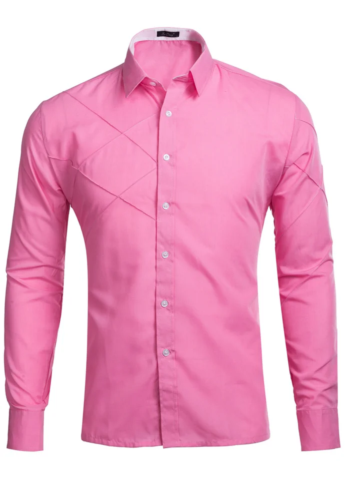 Long Sleeve Men's Shirt Solid Color Standing Collar Formal Shirt White Black Pink Blue Red-Cosfine