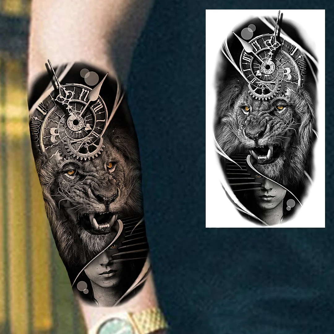 Praying Lion Cross Temporary Tattoos For Men Women Clown Wolf Tiger Flower Compass Fake Tattoo Sticker Forearm Waterproof Tatoos