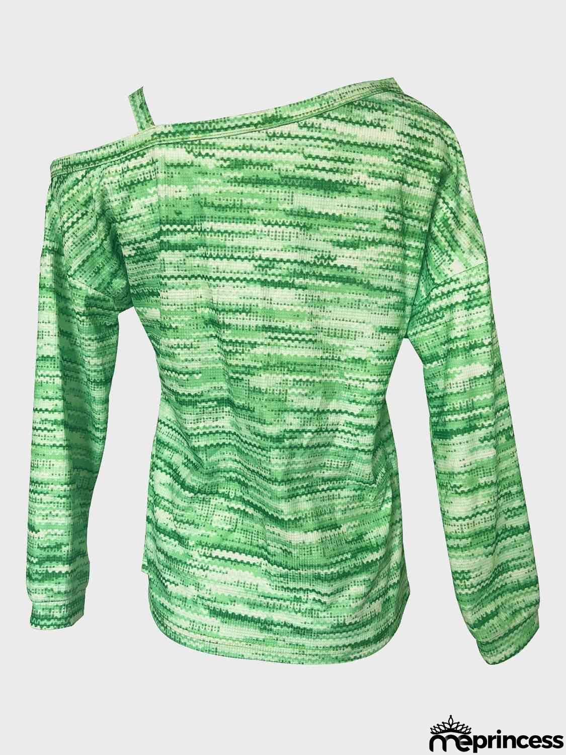 Heathered Asymmetrical Neck Long Sleeve T-Shirt