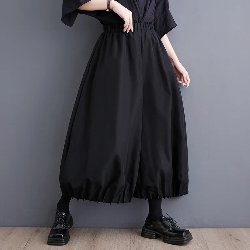 Uveng Uveng Summer New Nine-Point Lantern Pants Women Loose Broad Legs 100 Folded Big Pants Dark Niche Loose Waist Trousers