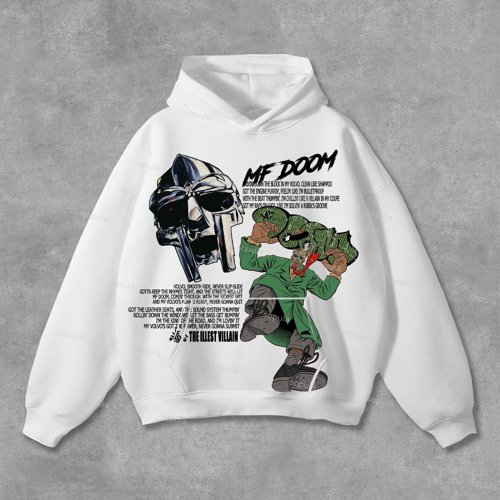 Sopula Vintage The Illest Villain Mf Doom Graphic Print Pocket Hoodie