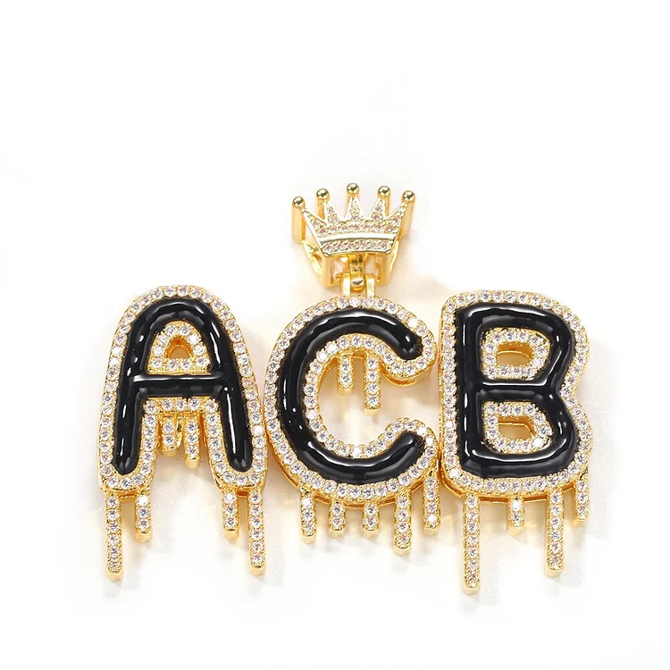 Custom Name Hiphop Drip Crown Intial Letter Pendant Necklace Personalized Jewelry