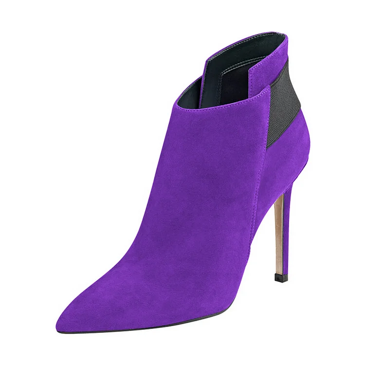 FSJ Purple Vegan Suede Stiletto Boots Pointy Toe Fashion Ankle Boots |FSJ Shoes