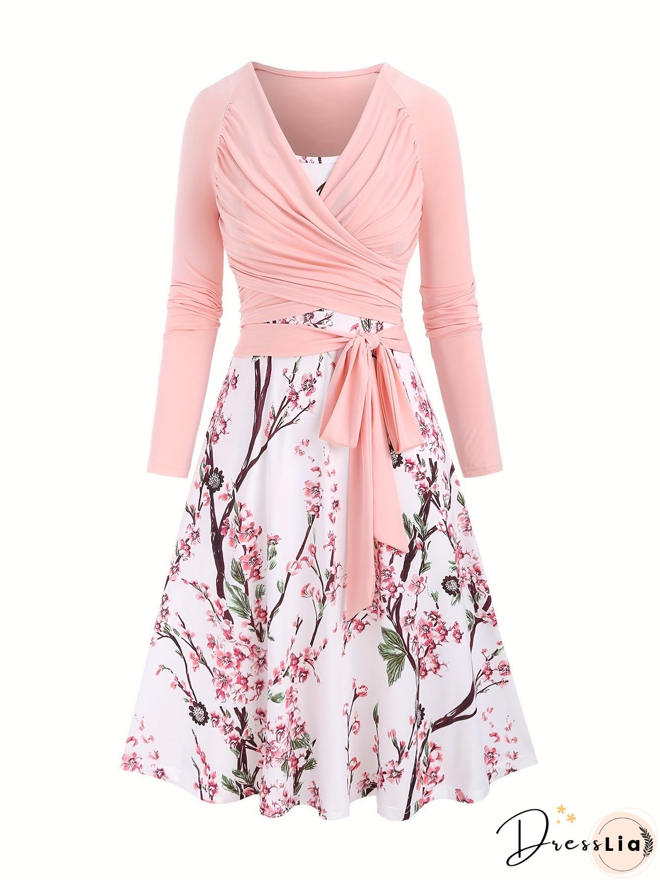 Casual Simple Two-piece Set, Solid Tucked Tops & Floral Print Spaghetti Strap Dress Outfits, Women's Clothing