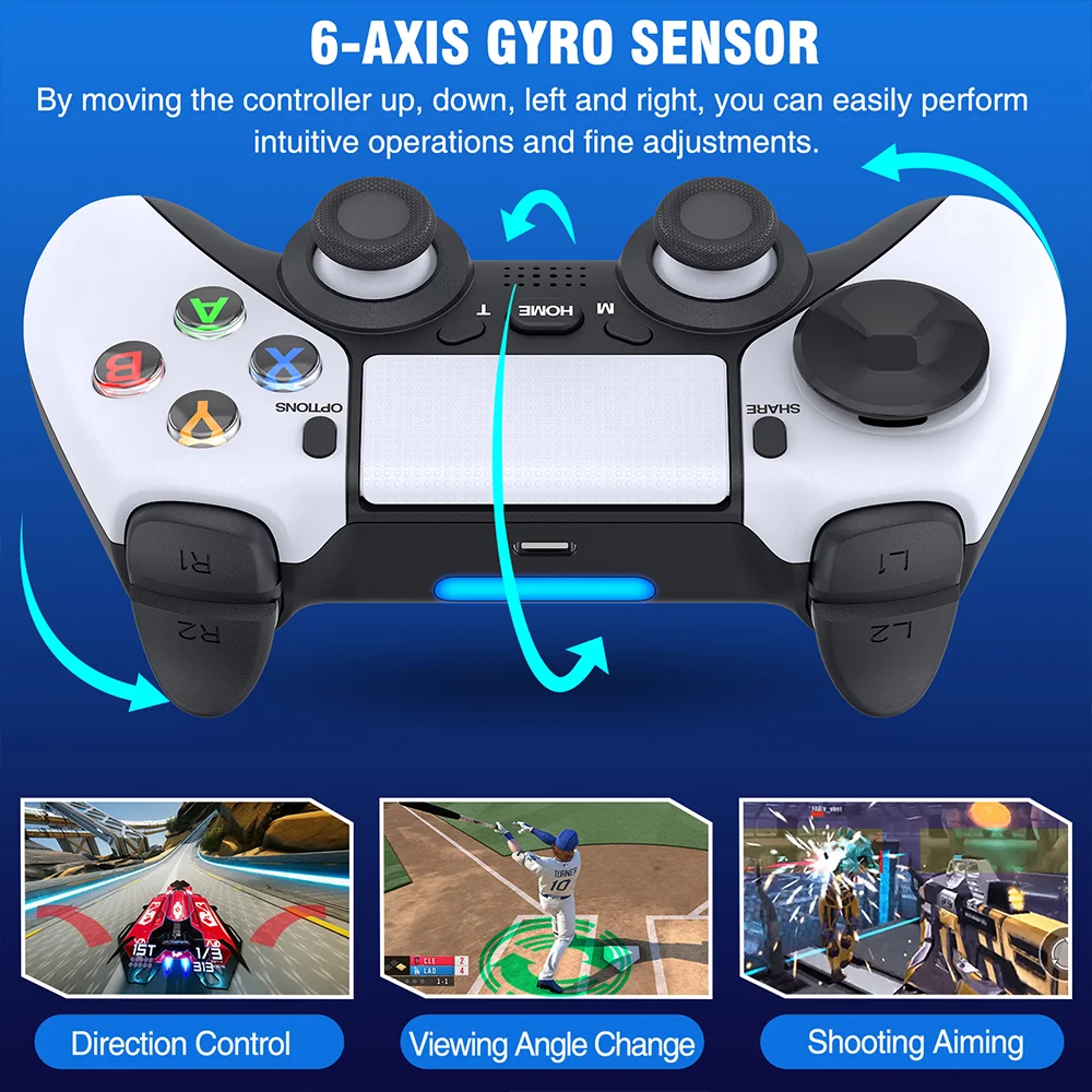 Wireless Controller Compatible with PS4/PS4 Pro/PS4 Slim, DinoFire Pro Controller with Advanced Buttons Programming/Enhanced Dual Vibration/Stereo Headset Jack/6-Axis Gyro Sensor /Turbo/Macro Function