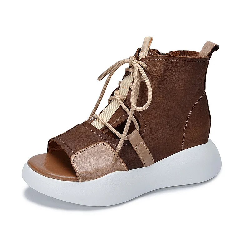 Vintage Colorblock Open Toe Platform Sandals - yankia
